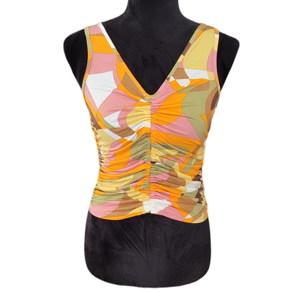 L.I.F.E. Colorful Retro Print Cinched Crop Tank Size Small